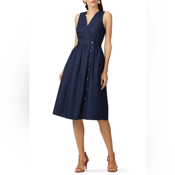 J. Crew Dresses & Skirts - J.Crew Rosina Poplin Button Front Wrap Dress Navy, Size 12 midi lenght cotton
